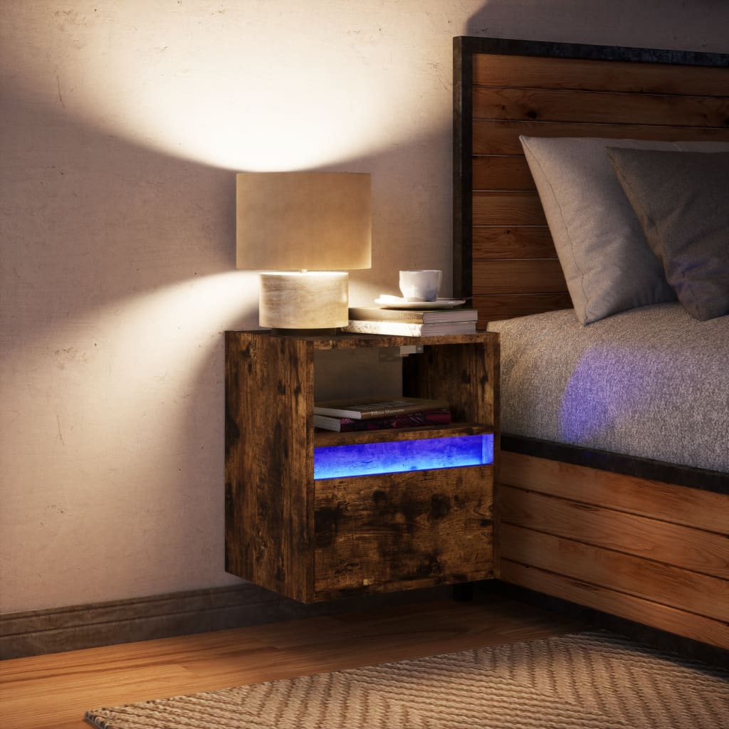 Comodă TV de perete cu lumini LED, stejar fumuriu, 41x31x45 cm