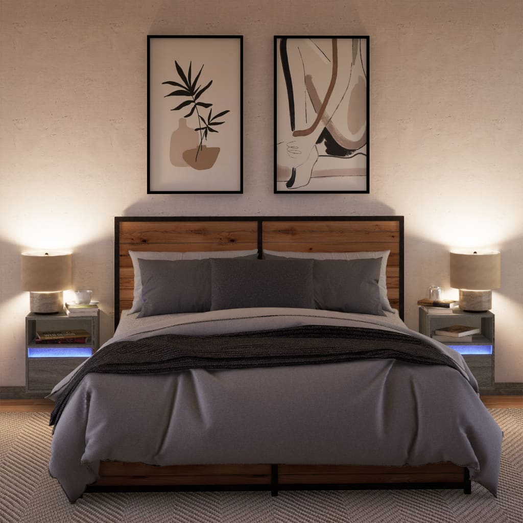 Comodă TV de perete cu LED, 2 buc, gri sonoma, 41x31x45 cm
