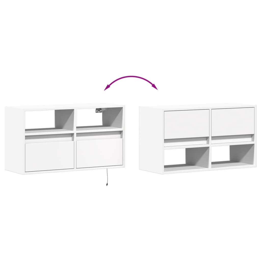 Comodă TV de perete cu lumini LED, alb, 80x31x45 cm