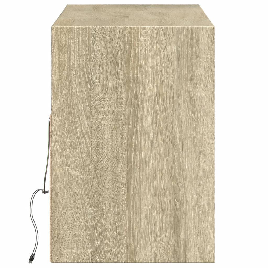 Comodă TV de perete cu lumini LED, stejar sonoma, 130x31x45 cm