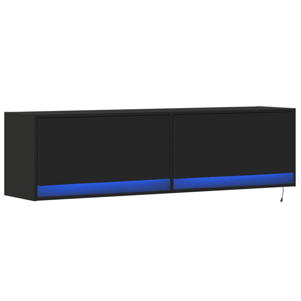 Dulap TV de perete cu lumini LED negru 140x31x38 cm