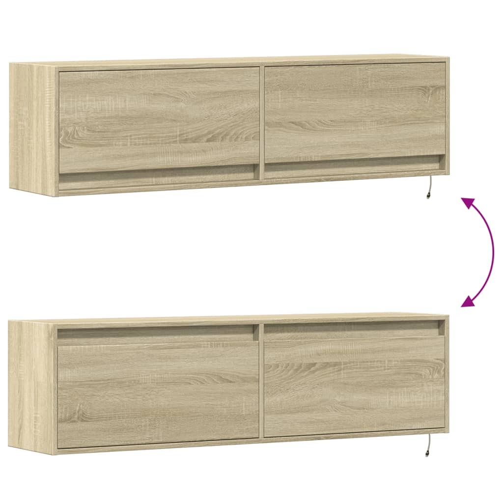Comodă TV de perete cu lumini LED, stejar sonoma, 140x31x38 cm