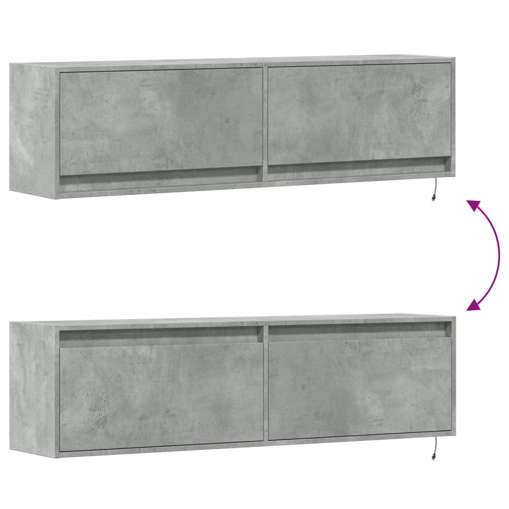 Comodă TV de perete cu lumini LED, gri beton, 140x31x38 cm