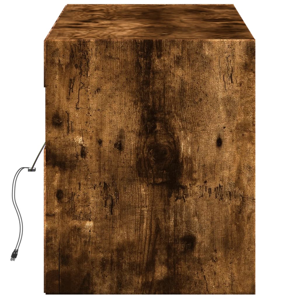 Comodă TV de perete cu lumini LED, stejar fumuriu, 140x31x38 cm