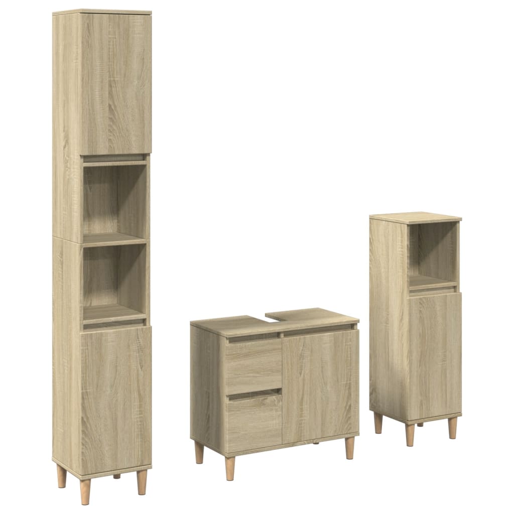 Set mobilier de baie, 3 piese, stejar sonoma, lemn prelucrat