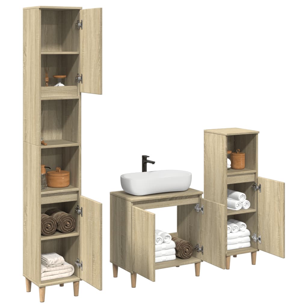 Set mobilier de baie, 3 piese, stejar sonoma, lemn prelucrat