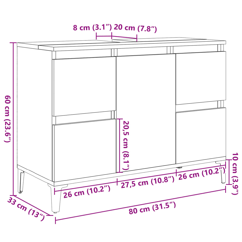 Set mobilier de baie, 3 piese, stejar sonoma, lemn prelucrat