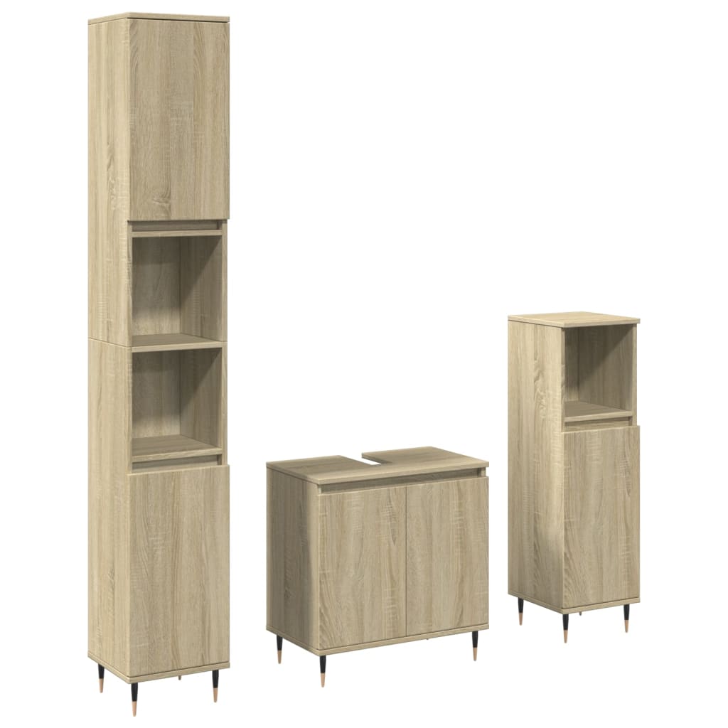 Set mobilier de baie, 3 piese, stejar sonoma, lemn prelucrat