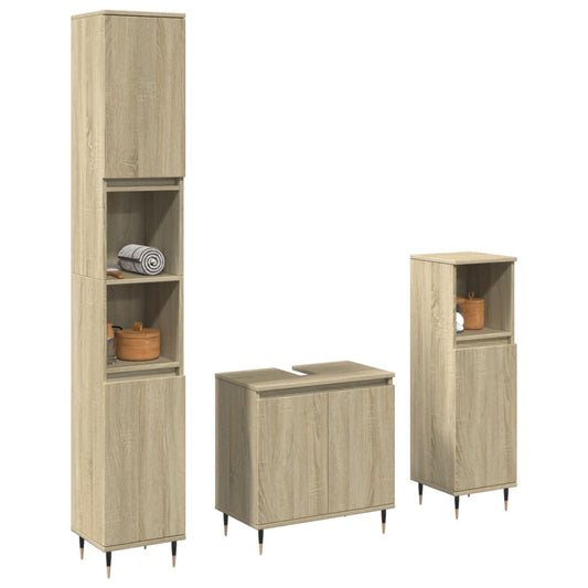 Set mobilier de baie, 3 piese, stejar sonoma, lemn prelucrat