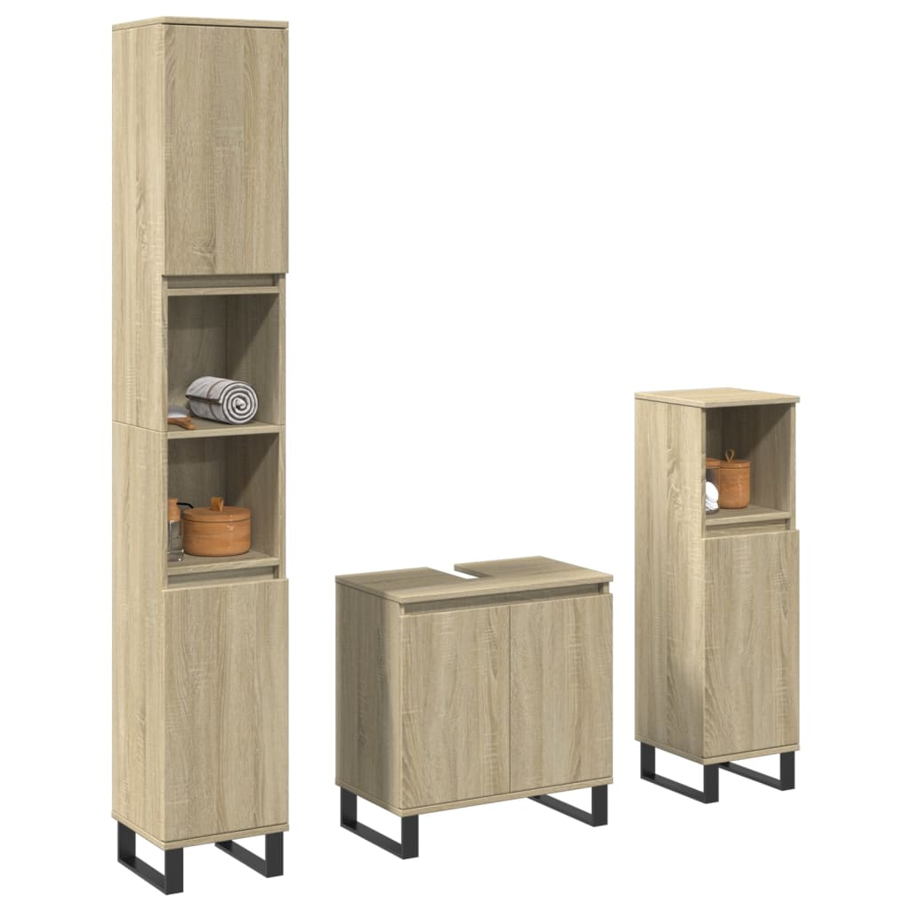 Set mobilier de baie, 3 piese, stejar sonoma, lemn prelucrat