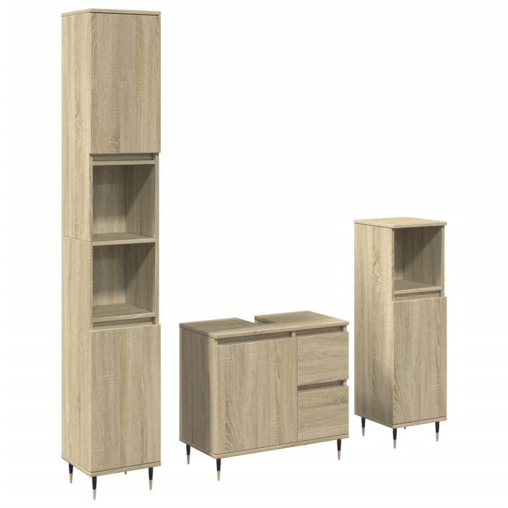 Set mobilier de baie, 3 piese, stejar sonoma, lemn prelucrat