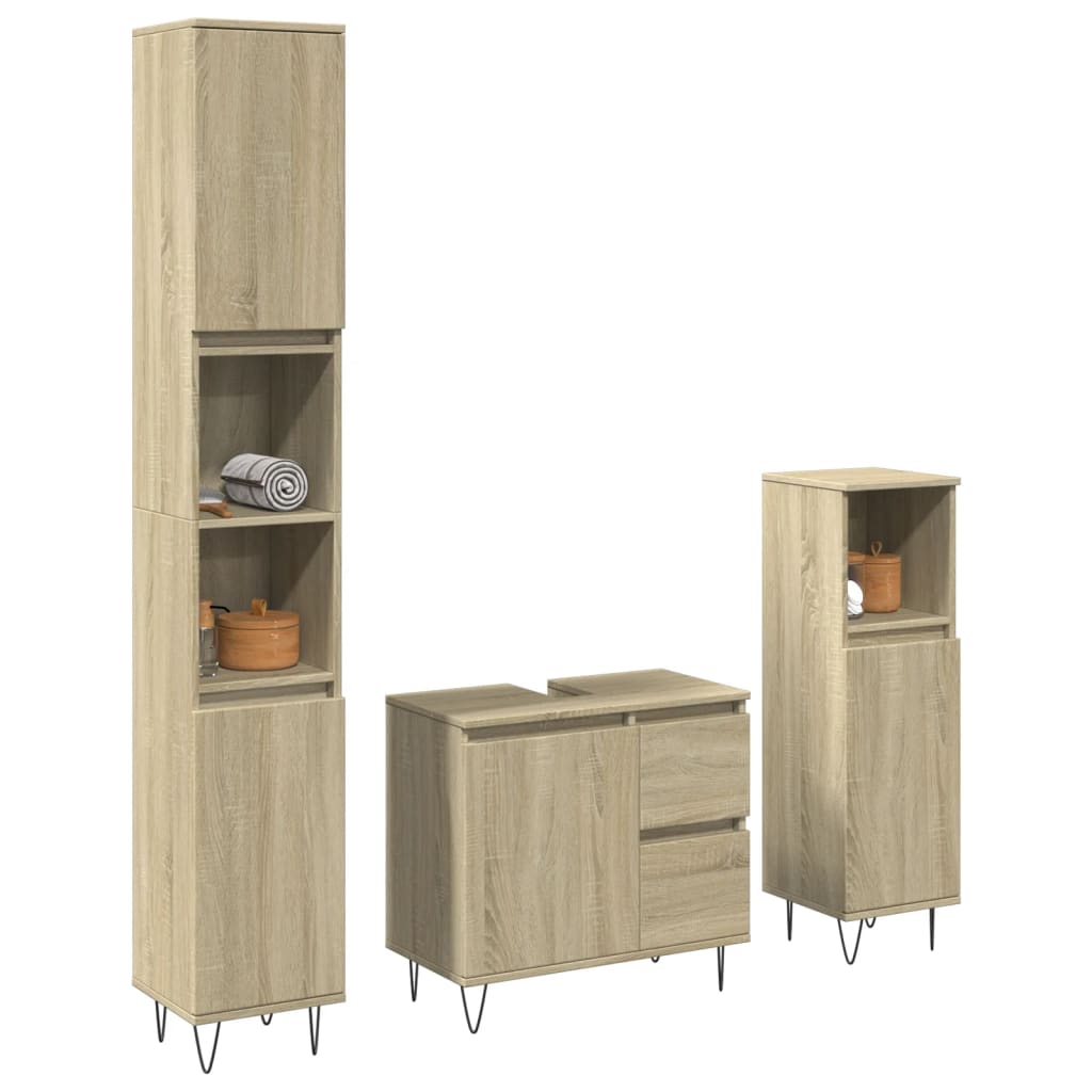 Set mobilier de baie, 3 piese, stejar sonoma, lemn prelucrat