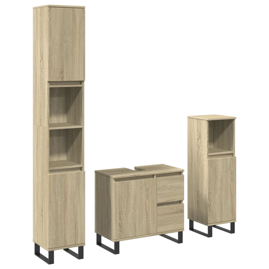 Set mobilier de baie, 3 piese, stejar sonoma, lemn prelucrat