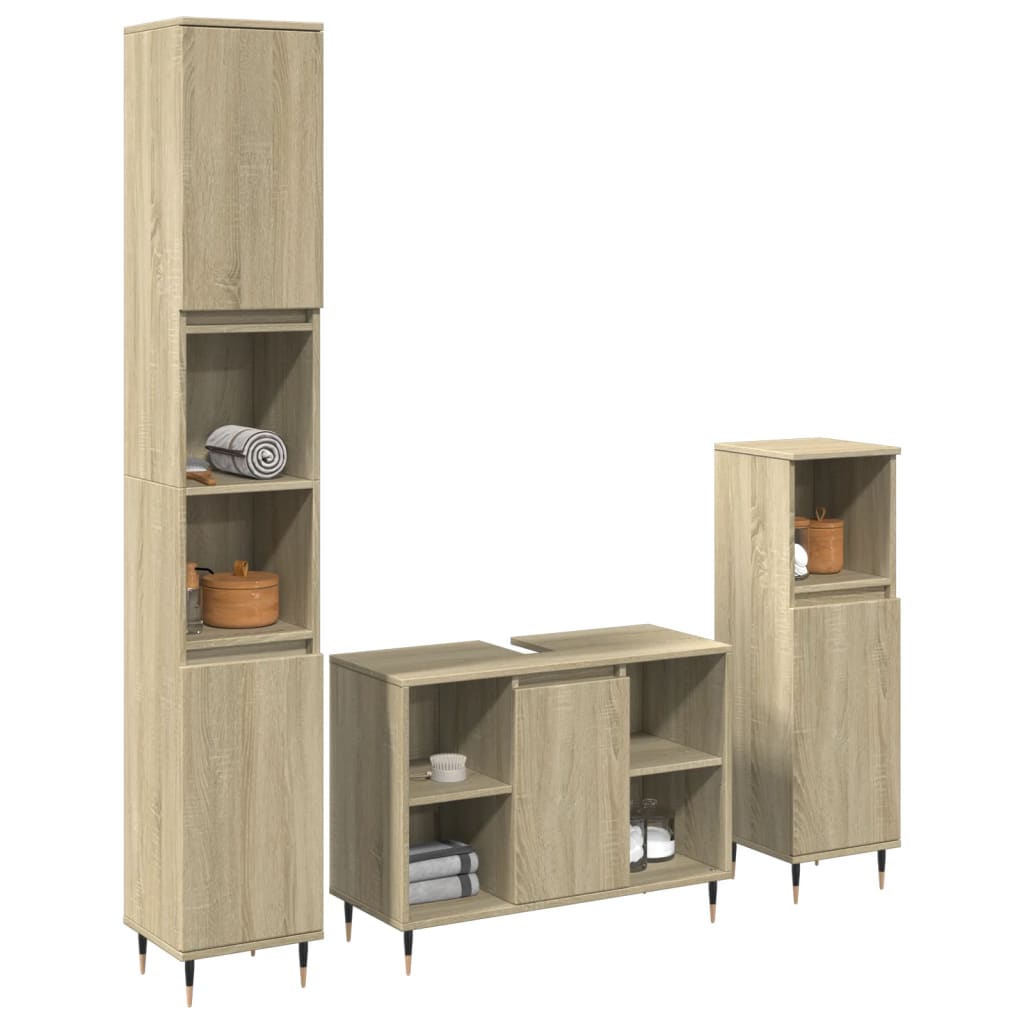 Set mobilier de baie, 3 piese, stejar sonoma, lemn prelucrat