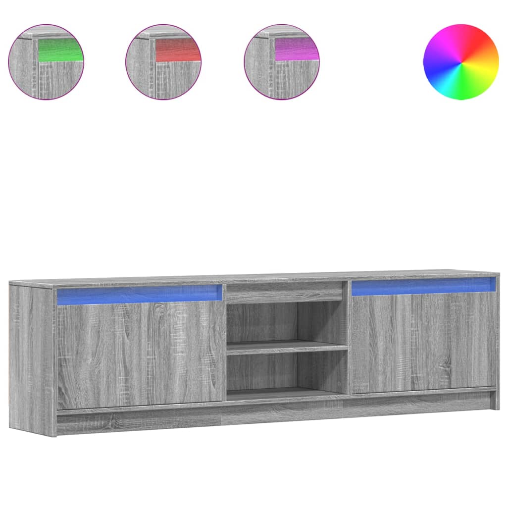 Dulap TV cu LED, gri sonoma, 180x34x50 cm, lemn prelucrat