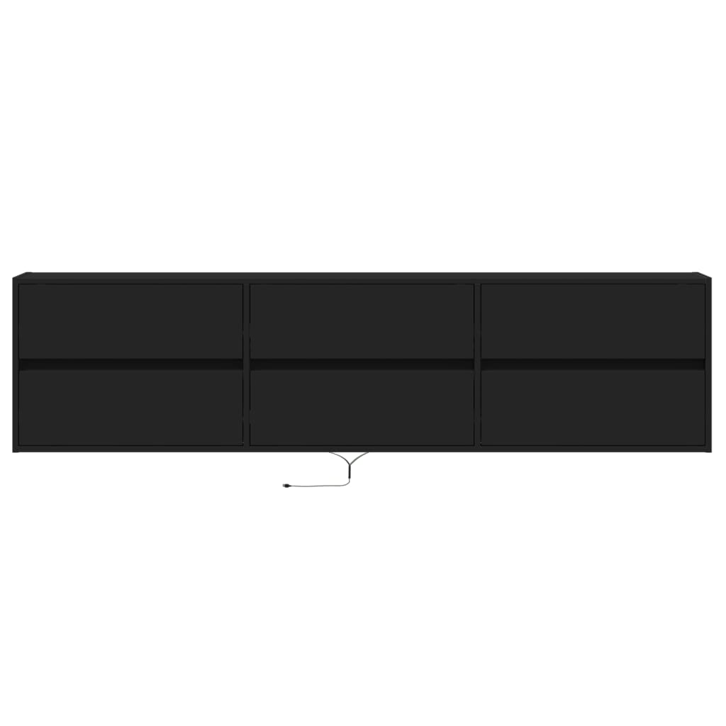 Dulap TV de perete cu lumini LED, negru, 180x31x45 cm