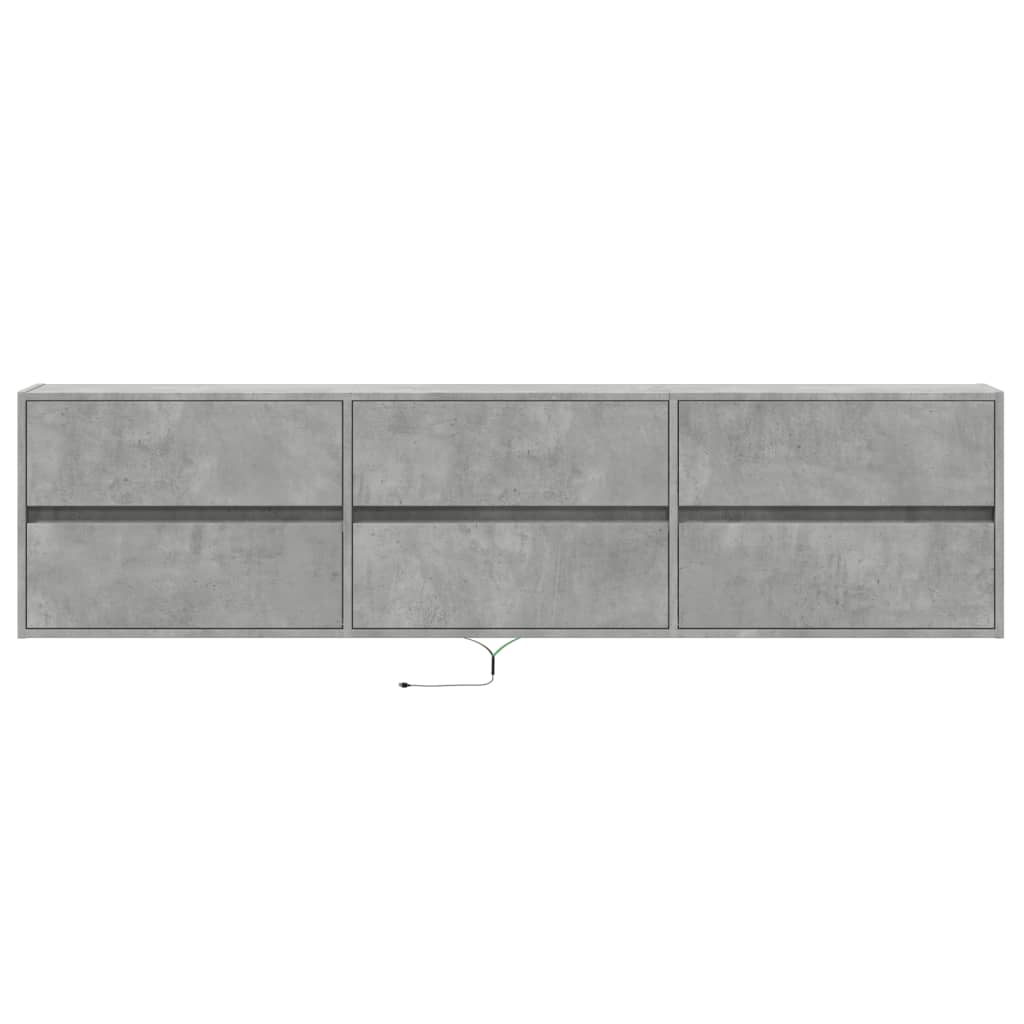 Comodă TV de perete cu lumini LED, gri beton, 180x31x45 cm