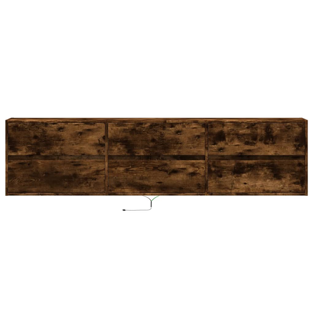 Dulap TV de perete cu lumini LED, stejar fumuriu, 180x31x45 cm