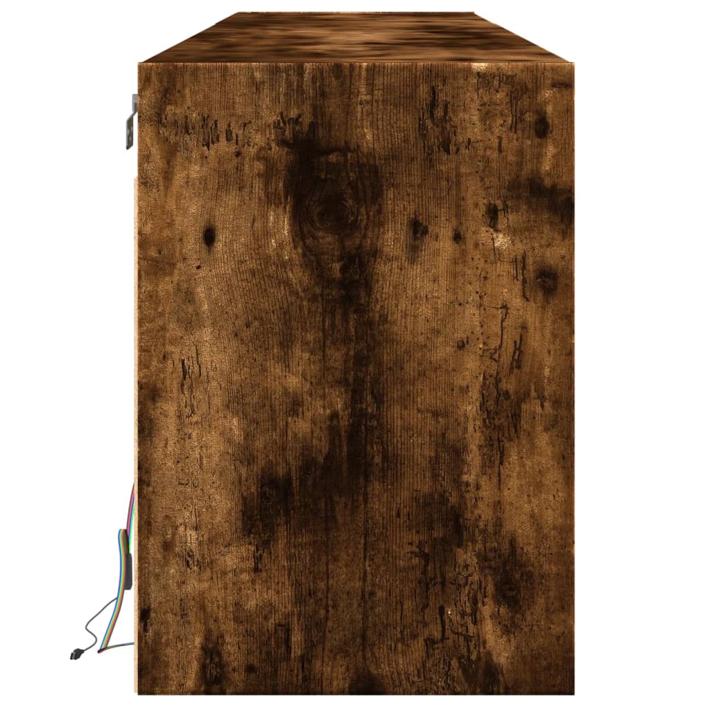 Dulap TV de perete cu lumini LED, stejar fumuriu, 180x31x45 cm