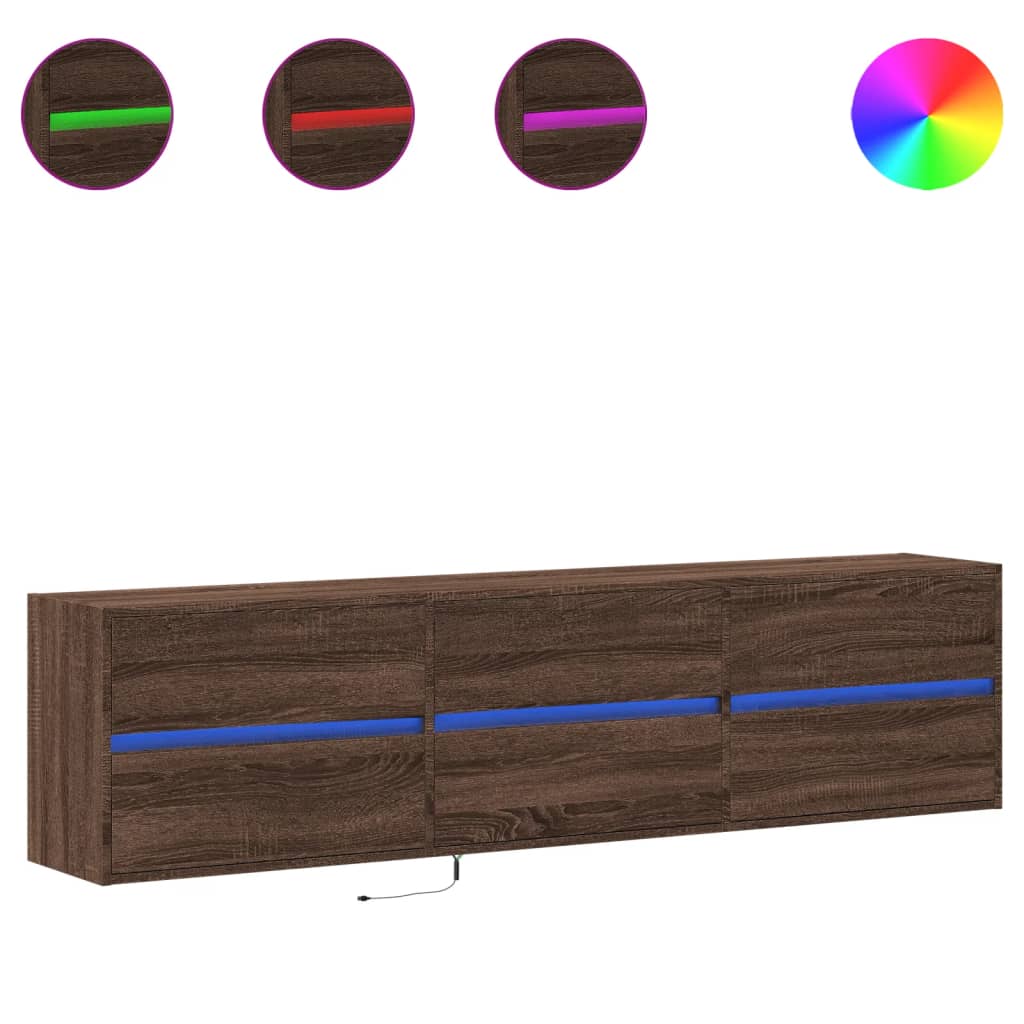 Dulap TV de perete cu lumini LED, stejar maro, 180x31x45 cm