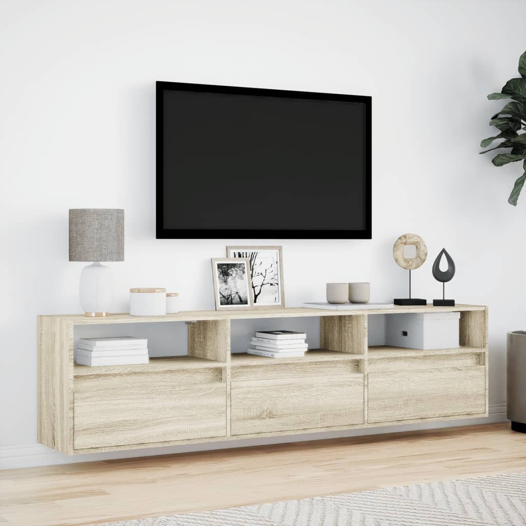 Dulap TV de perete cu lumini LED, stejar sonoma, 180x31x45 cm