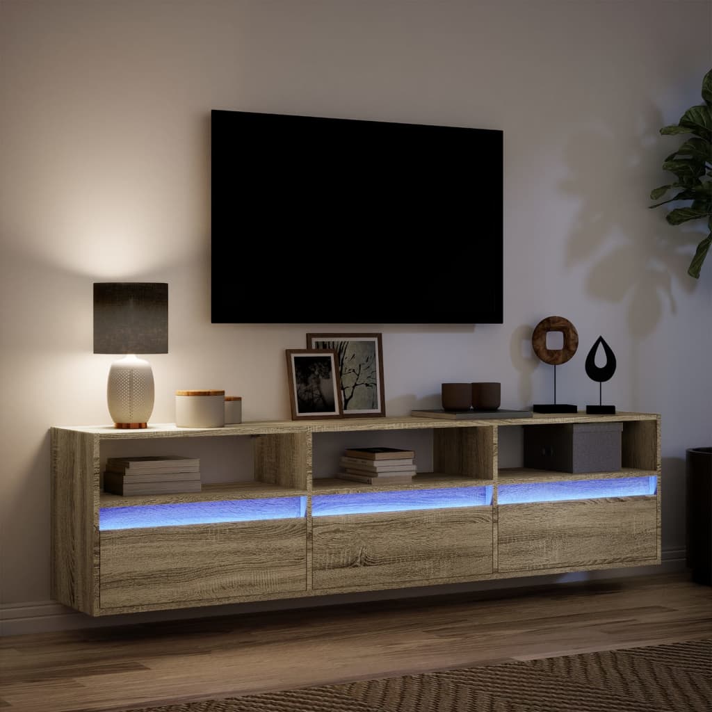 Dulap TV de perete cu lumini LED, stejar sonoma, 180x31x45 cm