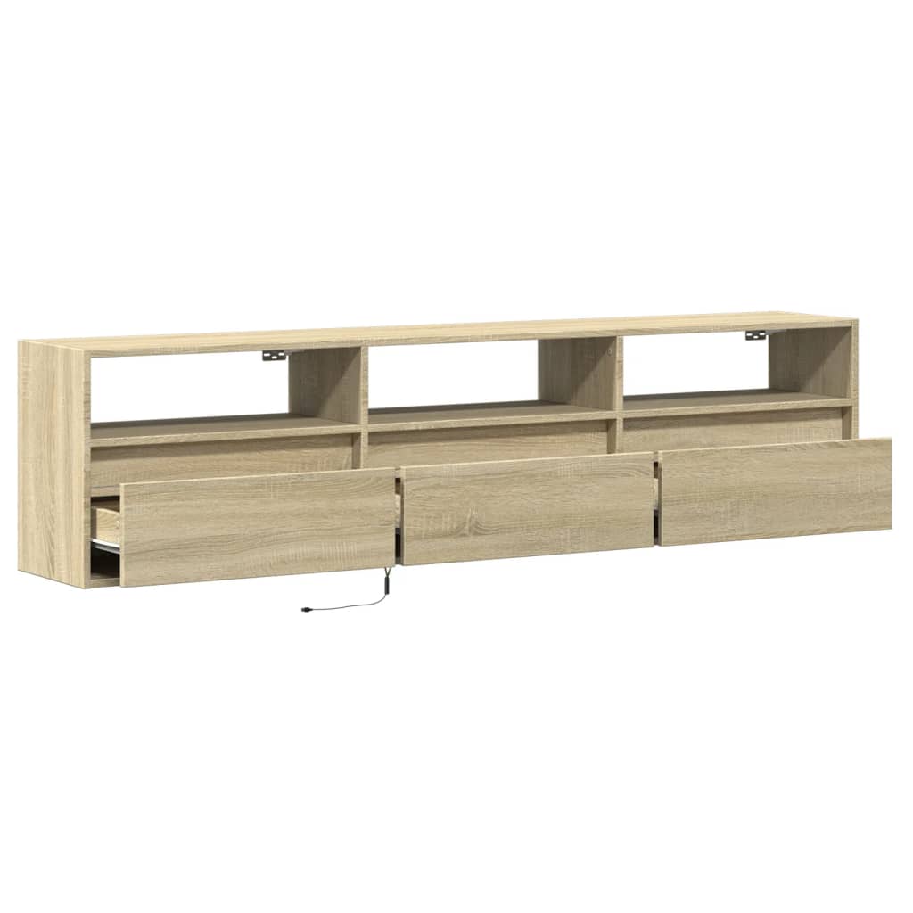 Dulap TV de perete cu lumini LED, stejar sonoma, 180x31x45 cm