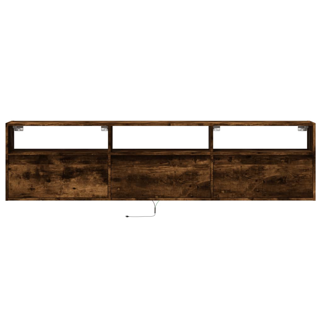 Dulap TV de perete cu lumini LED, stejar fumuriu, 180x31x45 cm