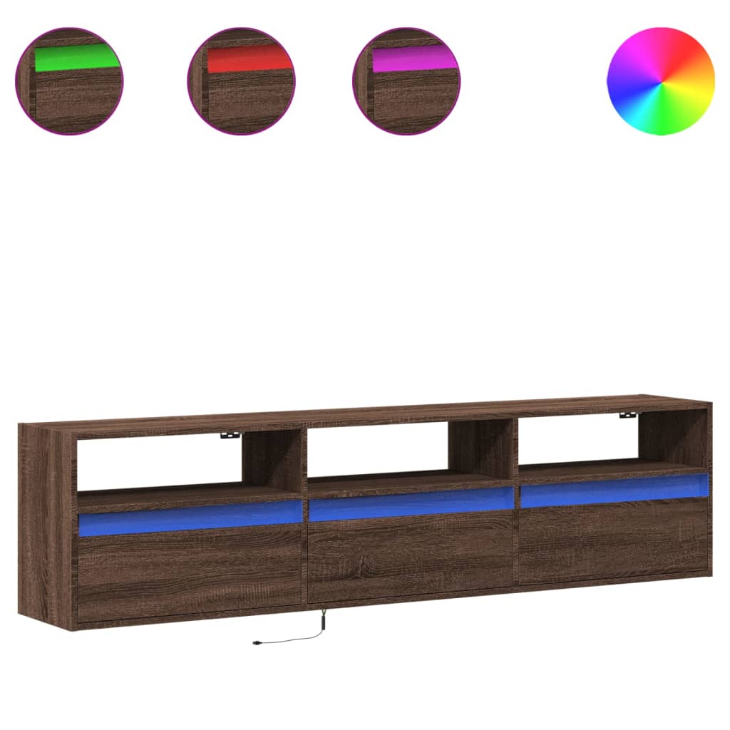 Dulap TV de perete cu lumini LED, stejar maro, 180x31x45 cm