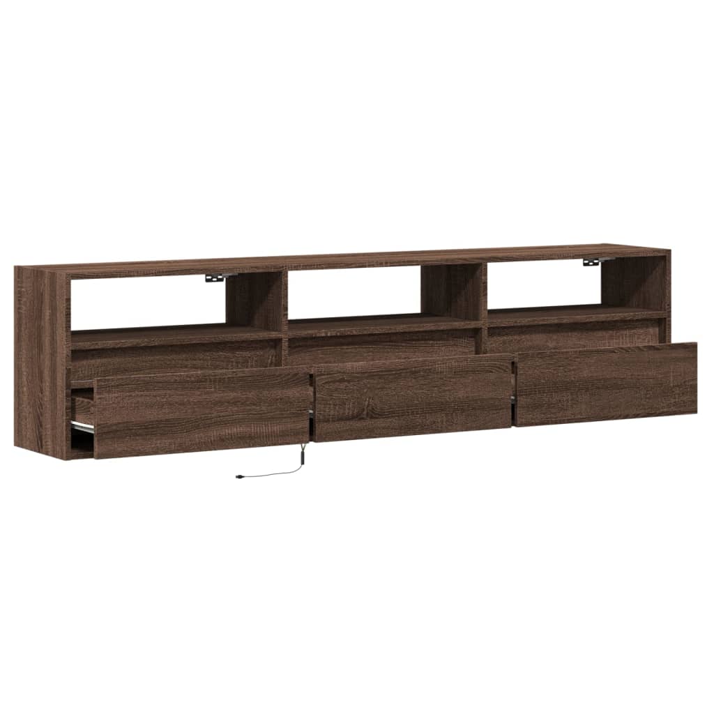 Dulap TV de perete cu lumini LED, stejar maro, 180x31x45 cm