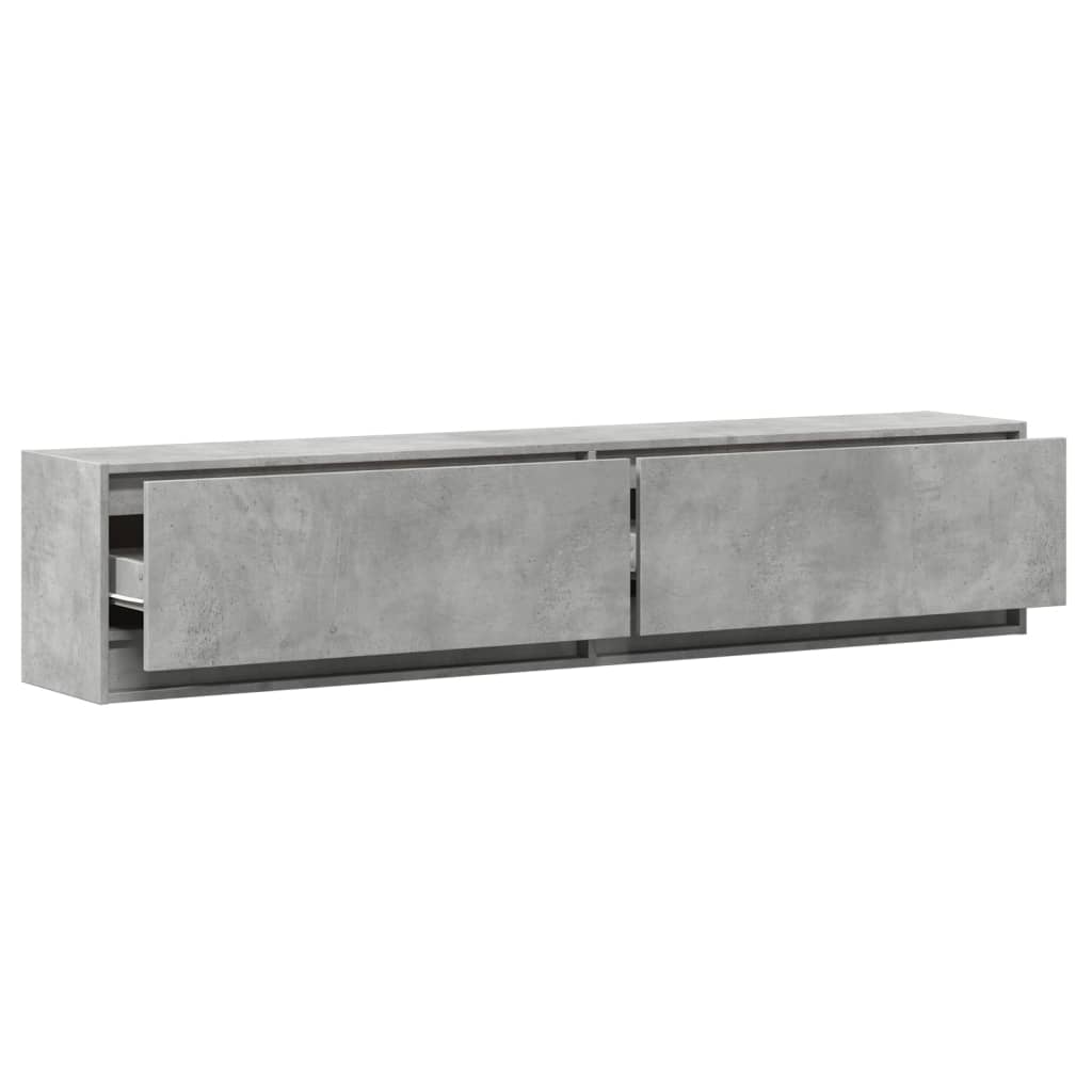 Comodă TV de perete cu lumini LED, gri beton, 180x31x38 cm