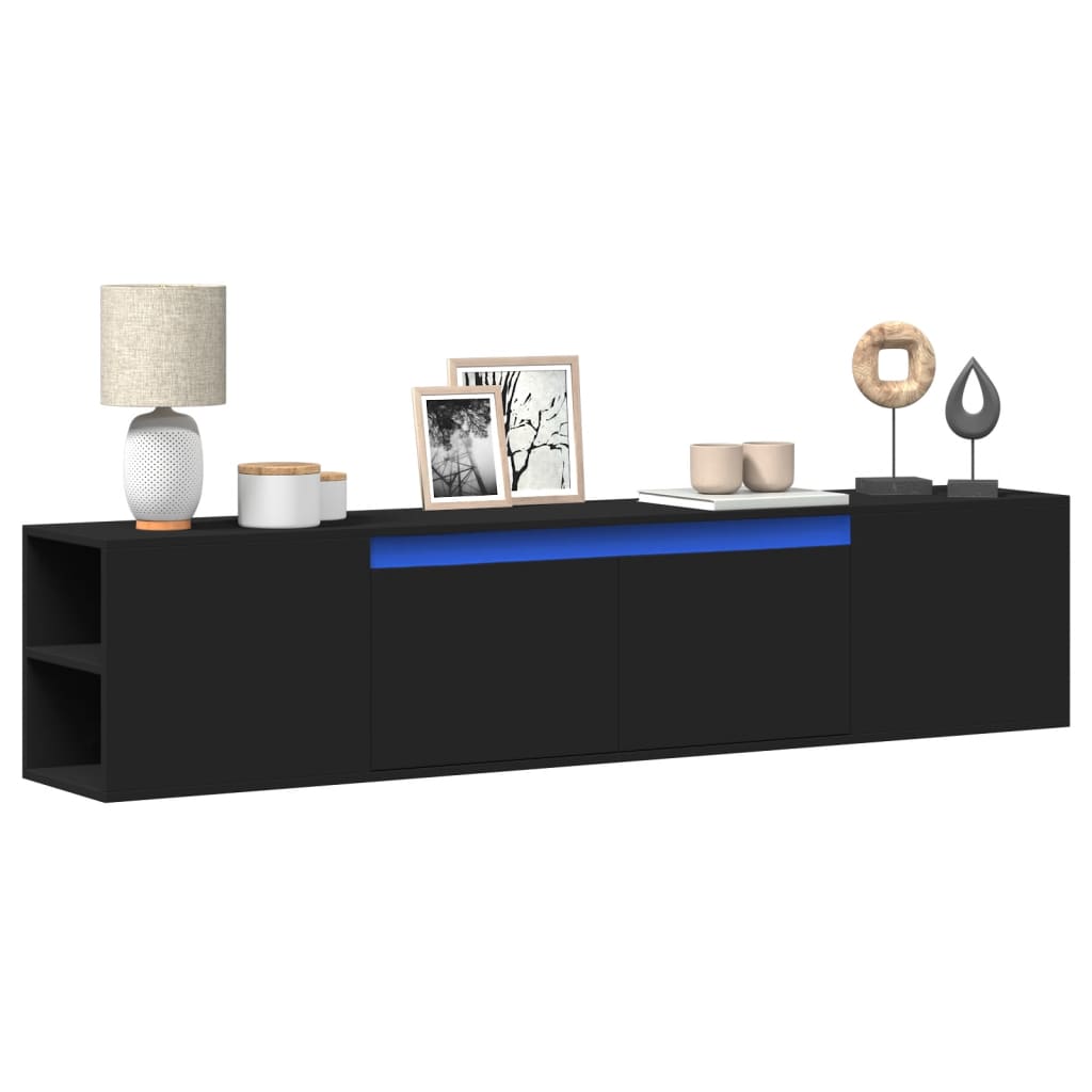Dulap TV de perete cu lumini LED, negru, 180x31x39,5 cm