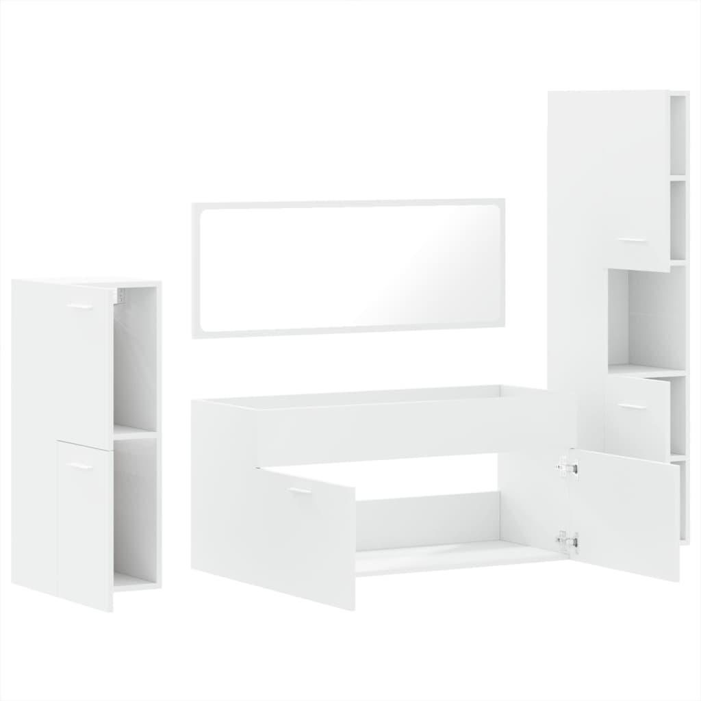 Set mobilier de baie, 4 piese, alb, lemn prelucrat