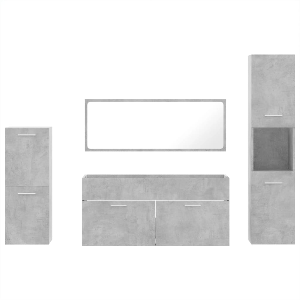 Set mobilier de baie, 4 piese, gri beton, lemn compozit