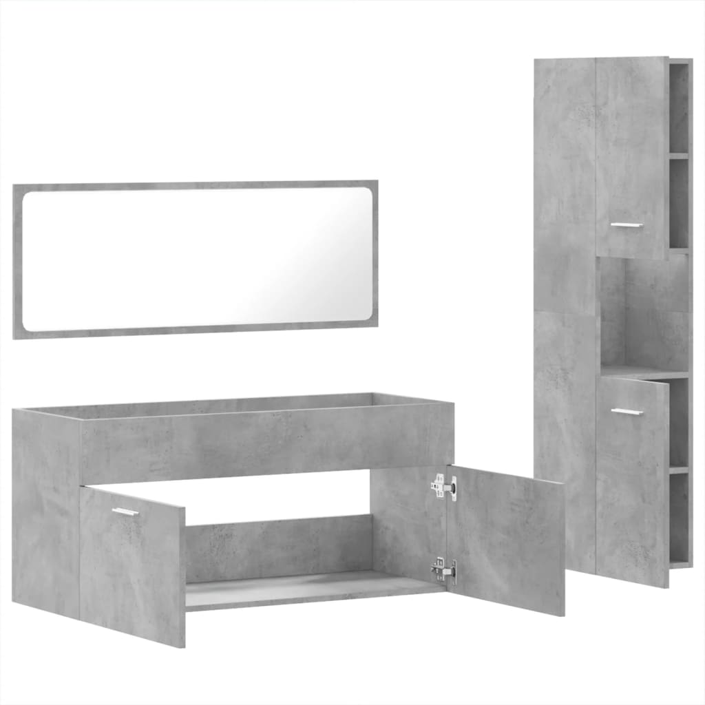 Set mobilier de baie, 3 piese, gri beton, lemn compozit