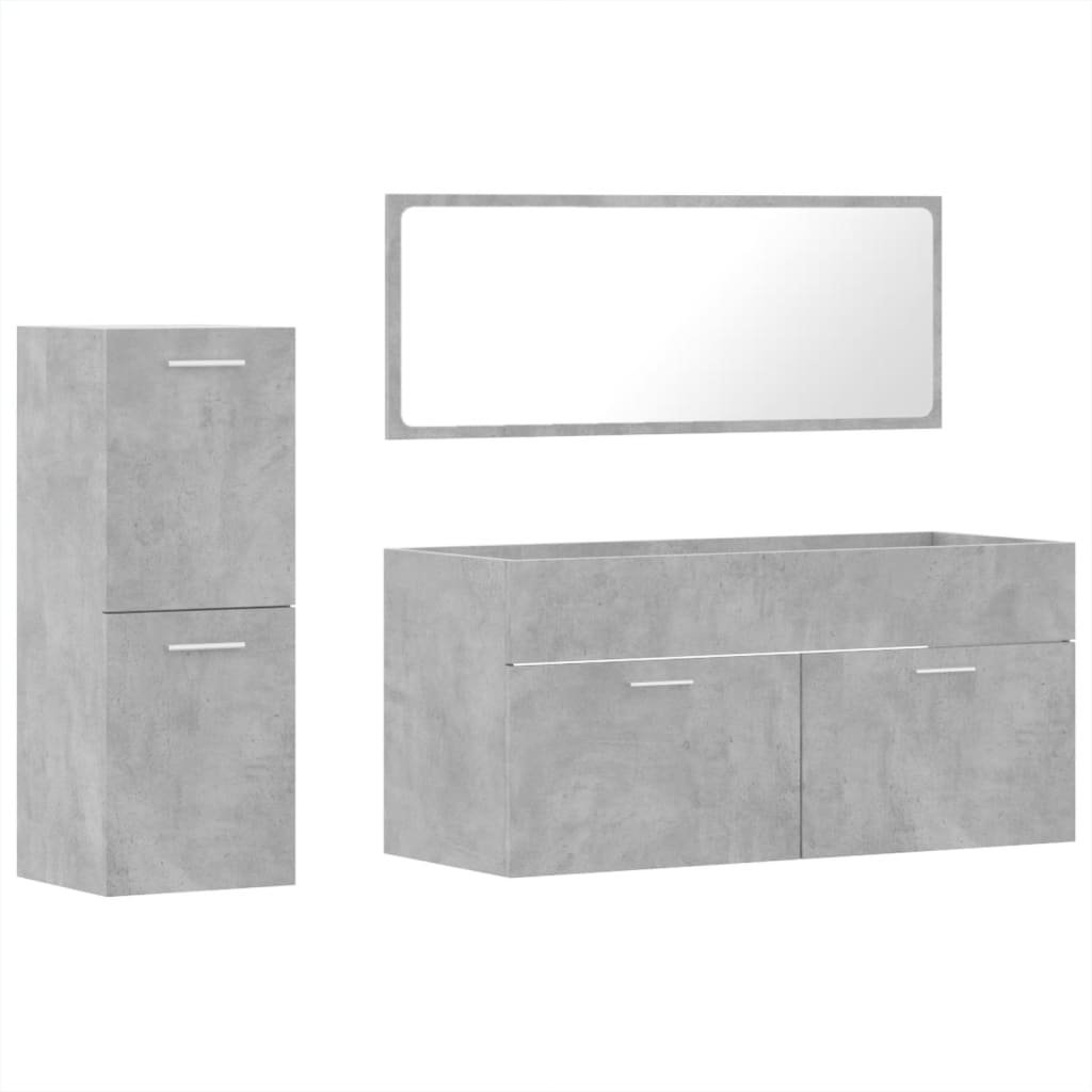 Set mobilier de baie, 3 piese, gri beton, lemn compozit