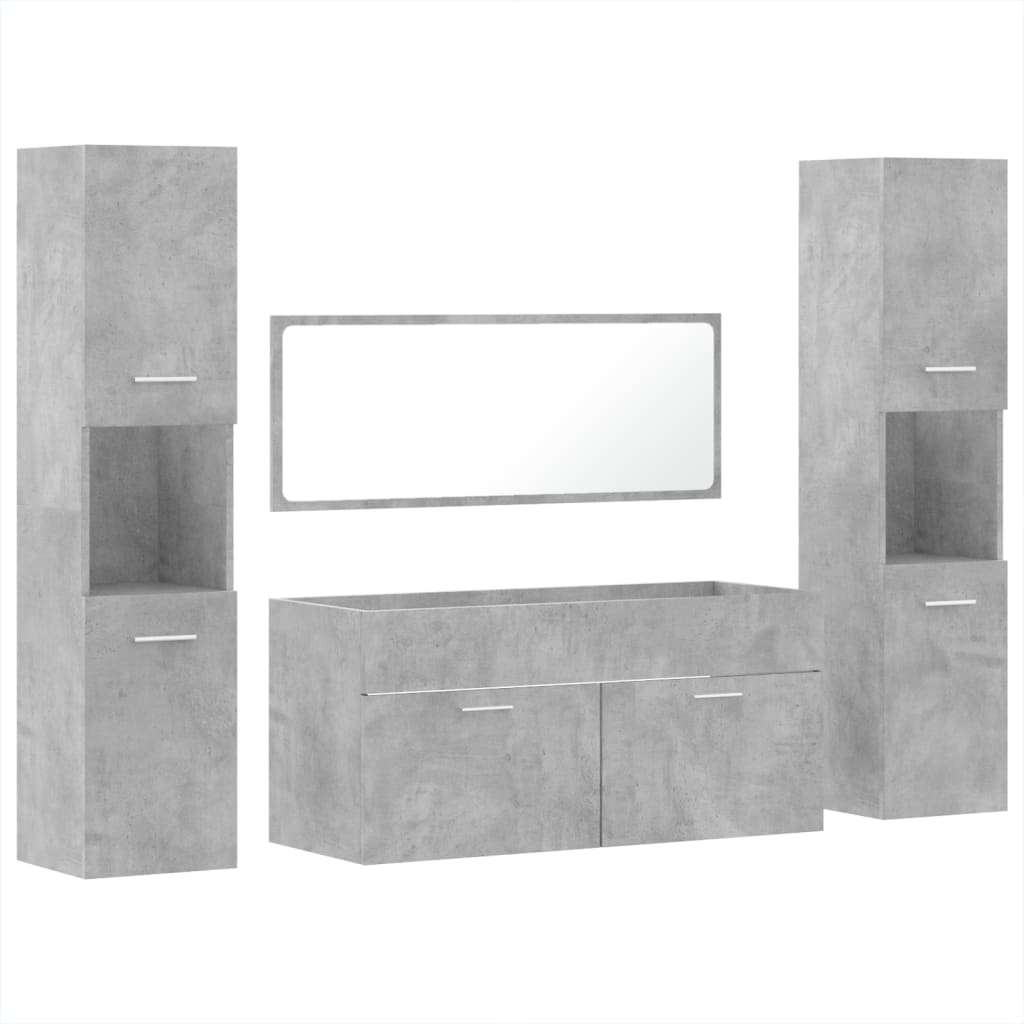 Set mobilier de baie, 4 piese, gri beton, lemn compozit