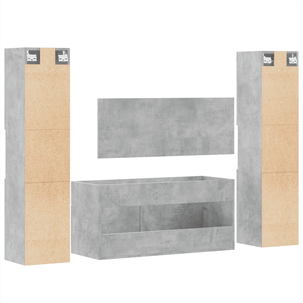 Set mobilier de baie, 4 piese, gri beton, lemn compozit