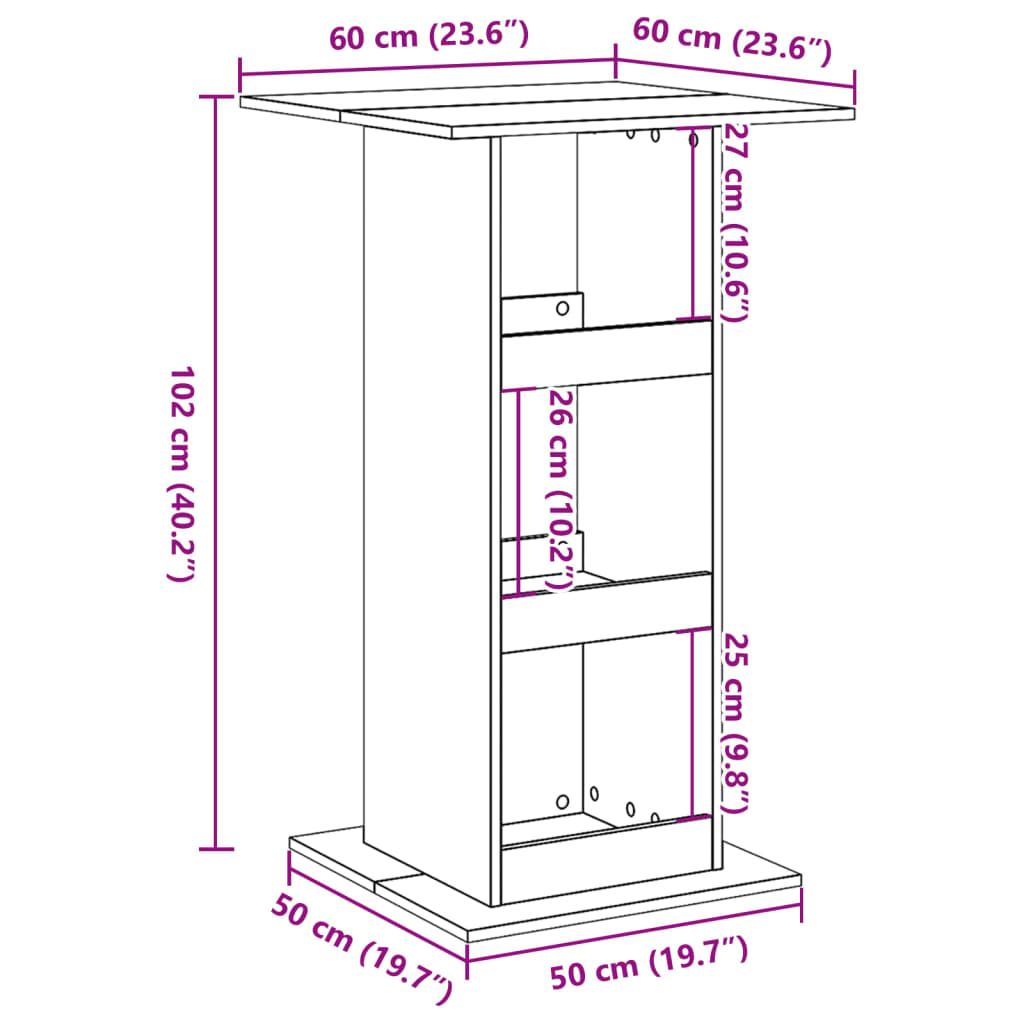 Masă de bar cu depozitare, alb, 60x60x102 cm, lemn prelucrat