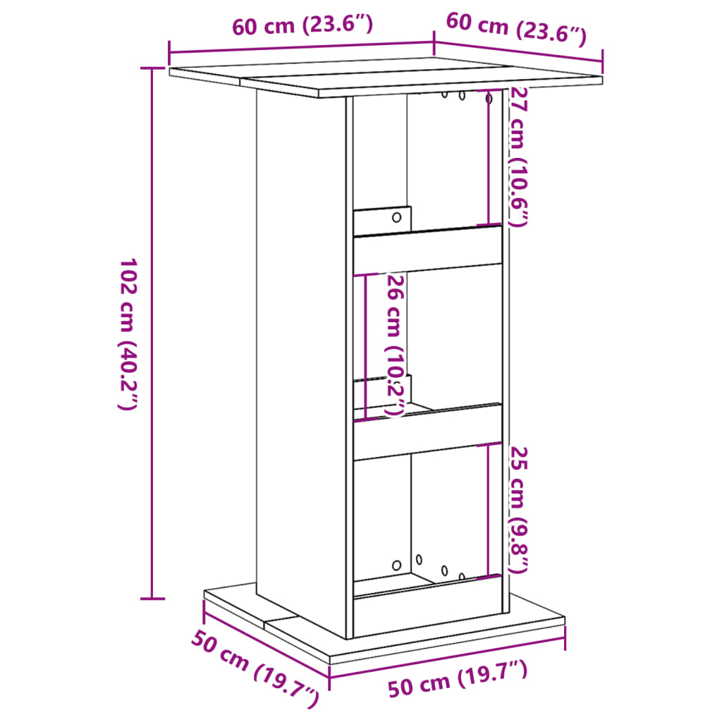 Masă de bar cu depozitare, negru, 60x60x102 cm, lemn prelucrat