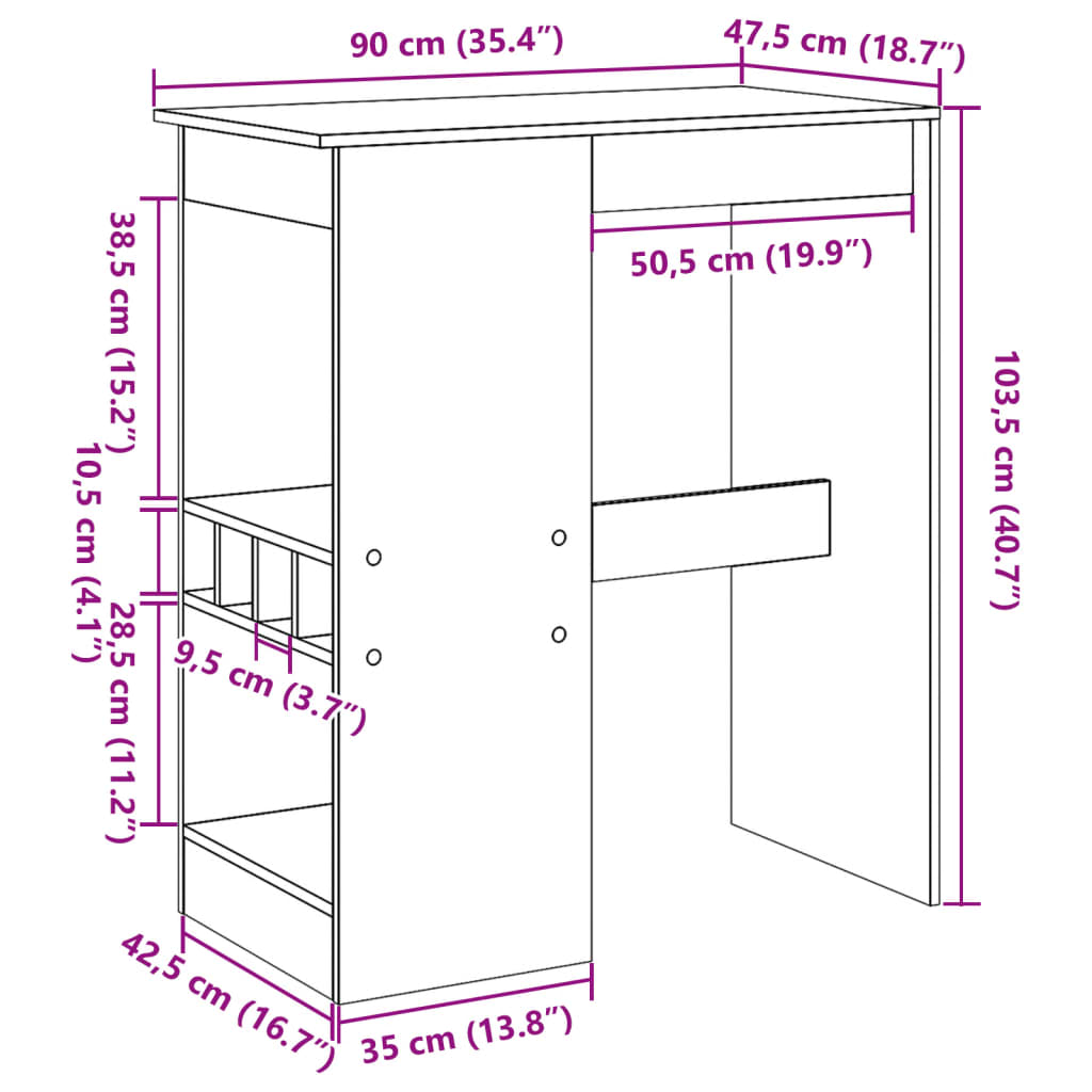 Masă de bar cu raft gri beton 90x47,5x103,5 cm lemn prelucrat