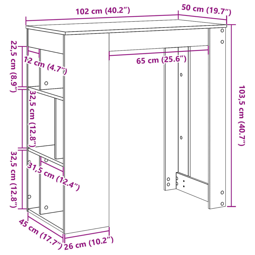 Masă de bar cu rafturi, stejar sonoma, 102x50x103,5 cm, lemn