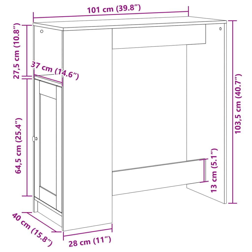 Masă de bar cu rafturi, alb, 101x40x103,5 cm, lemn prelucrat