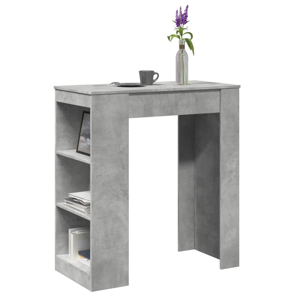 Masă de bar cu rafturi gri beton 95x47x103,5 cm lemn prelucrat