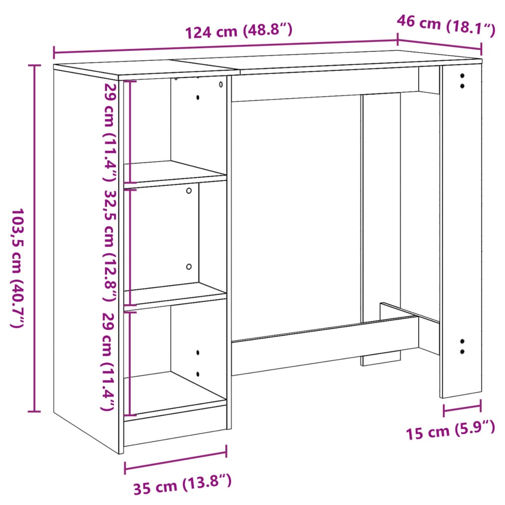 Masă bar raft stejar Sonoma gri 124x46x103,5 cm lemn prelucrat