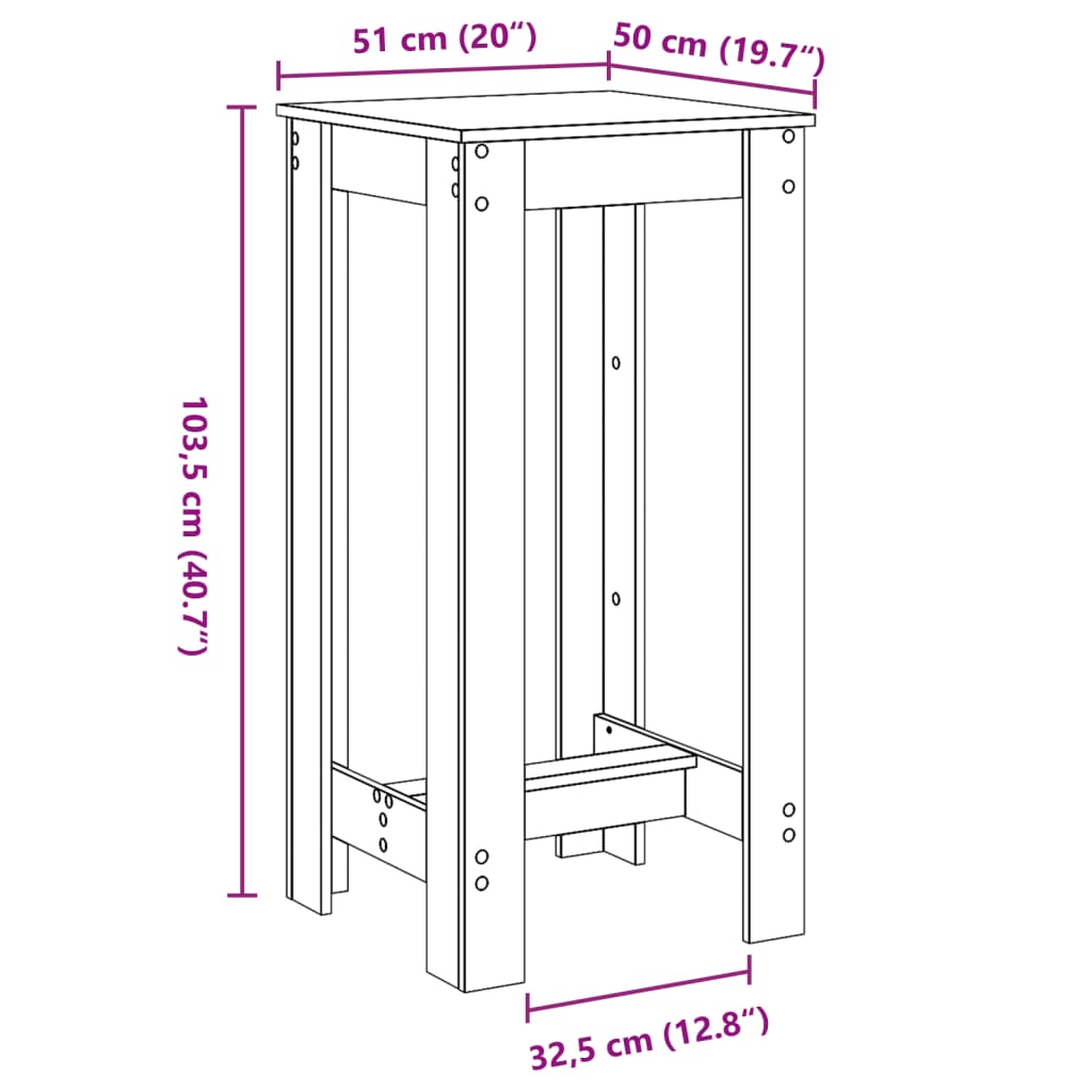 Masă bar, alb, 51x50x103,5 cm, lemn prelucrat