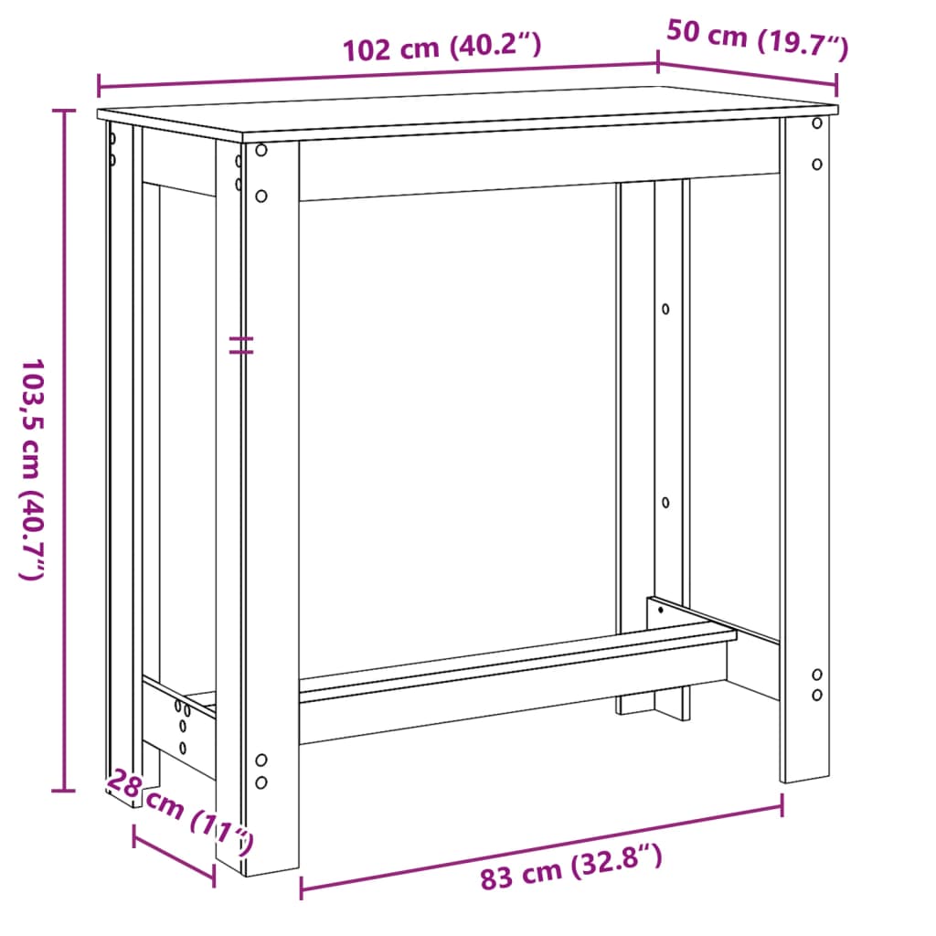 Masă de bar, alb, 102x50x103,5 cm, lemn prelucrat