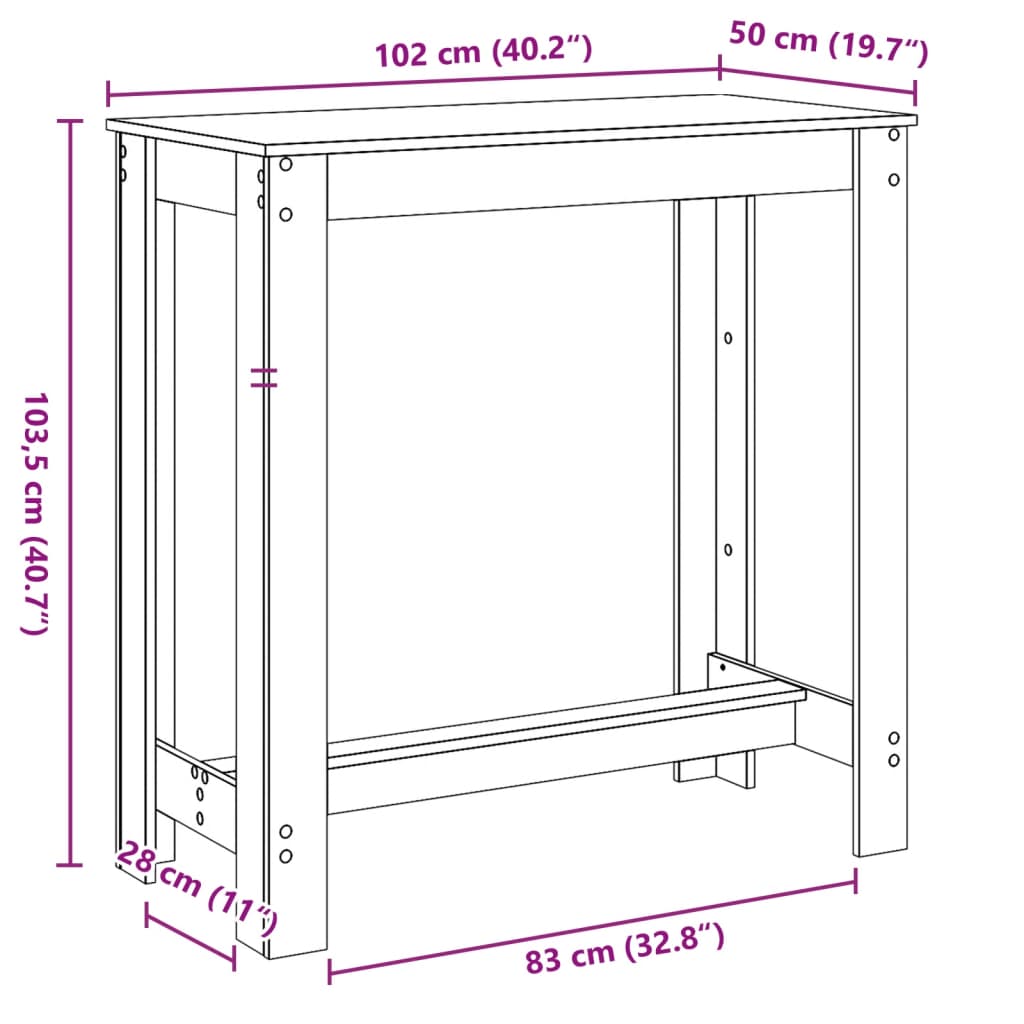 Masă de bar, Sonoma gri, 102x50x103,5 cm, lemn prelucrat