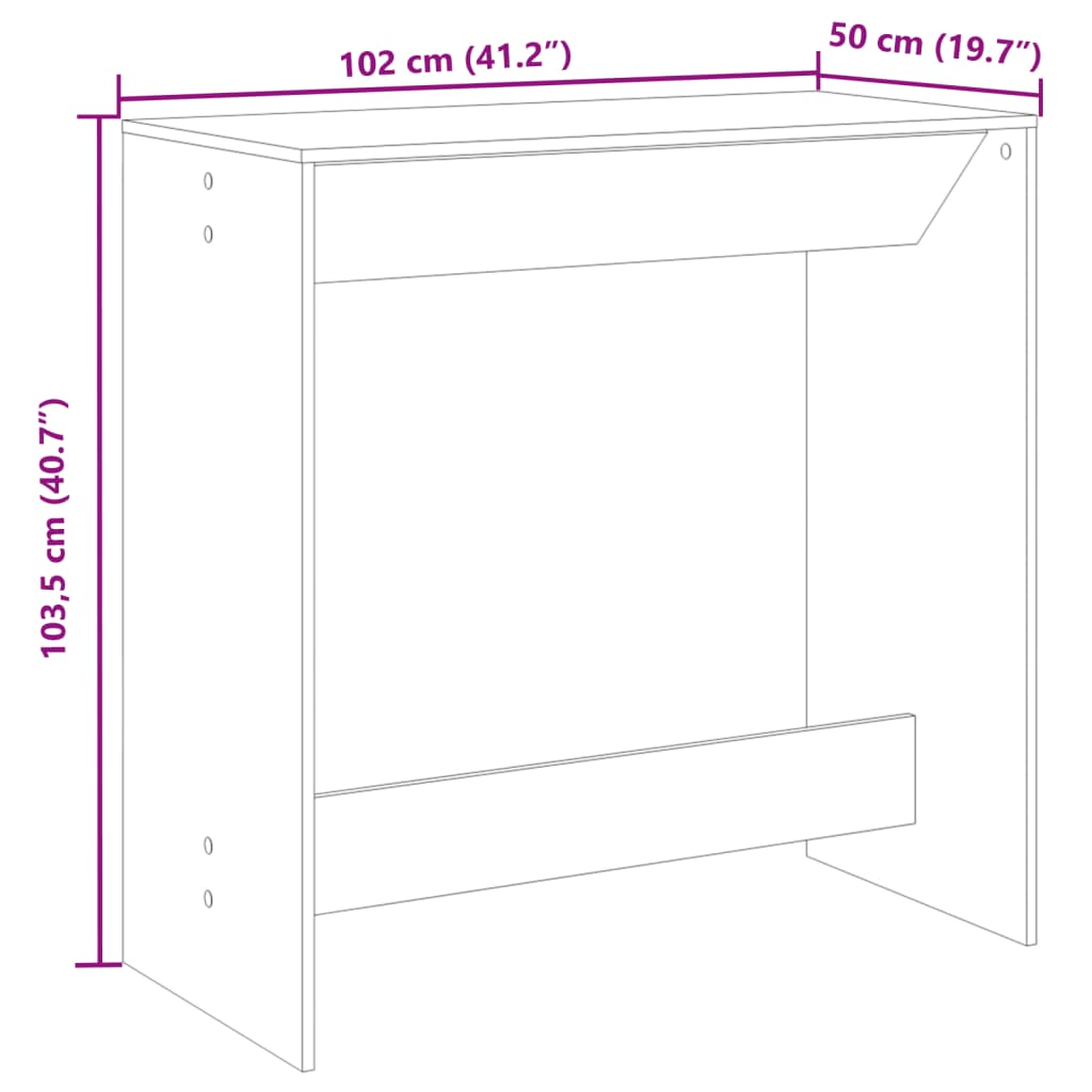 Masă de bar, alb, 102x50x103,5 cm, lemn prelucrat