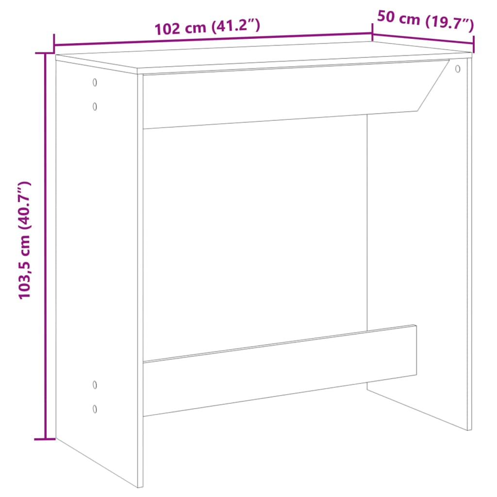 Masă de bar, gri beton, 102x50x103,5 cm, lemn prelucrat